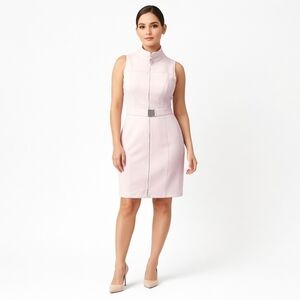 TOMMY HILFIGER 8P Powder Pink mock neck zip front scuba sheath dress NWT
